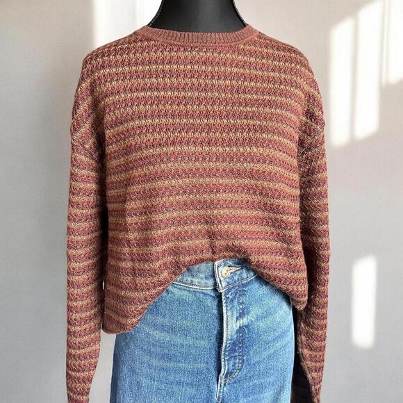 Other - Lenor Romano Vintage Merino Wool Sweater Brown Rust Micro Stripe Knit Uruguay M